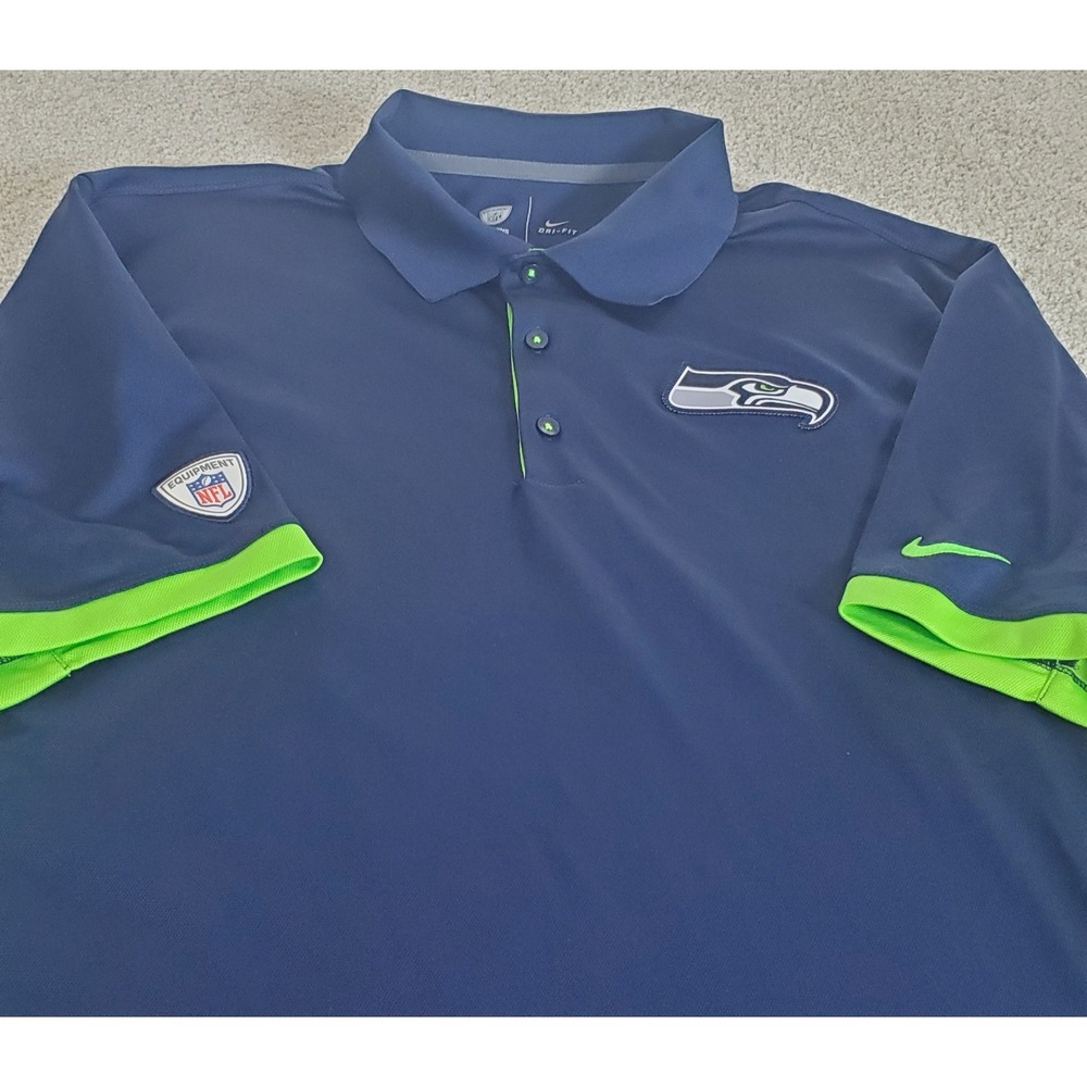 Nike Men's Polo Shirt Size  XL Navy Blue Green‎ Dri-Fit Sleeve